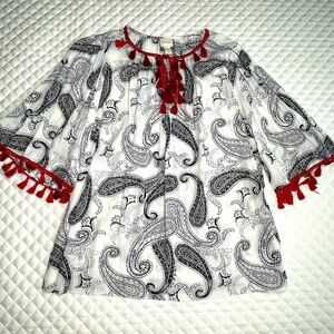 Beautiful Chico’s Top with Bell sleeves and Fringe Trim